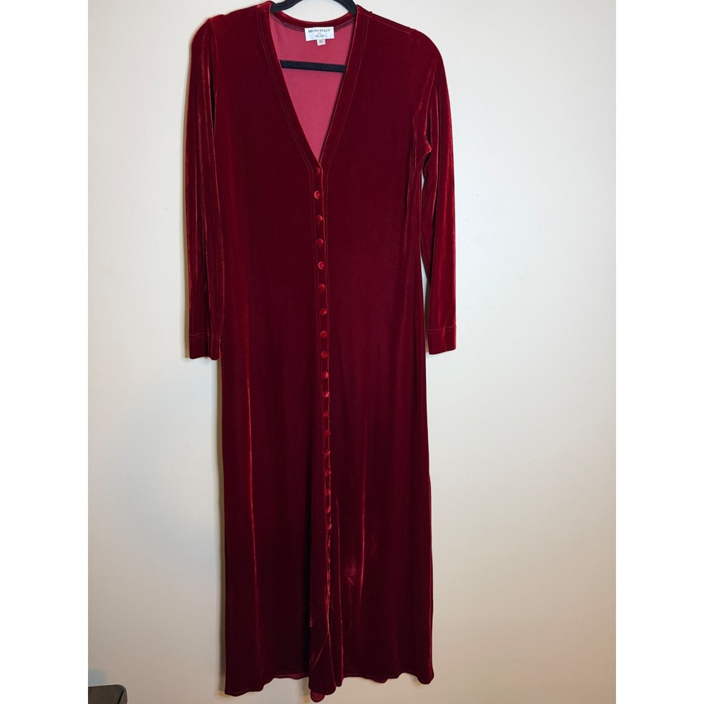 Bruno Duluc for KUSH XL Vintage 90s Burgundy Velvet Button Front Maxi Dress